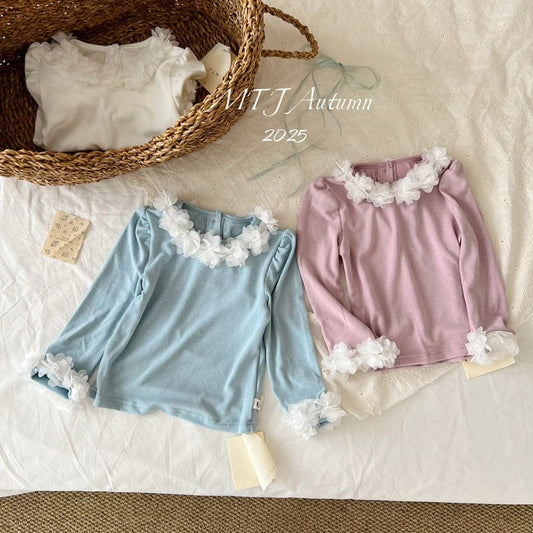 長袖Tシャツ シフォンフラワー長袖ガーリーTシャツ【mh0010709】