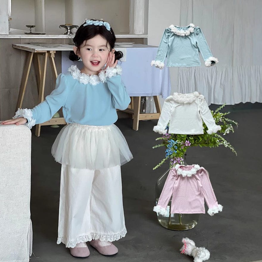 長袖Tシャツ シフォンフラワー長袖ガーリーTシャツ【mh0010709】