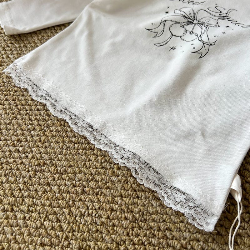 長袖Tシャツ リボンレース長袖ガーリーTシャツ【mh0010717】