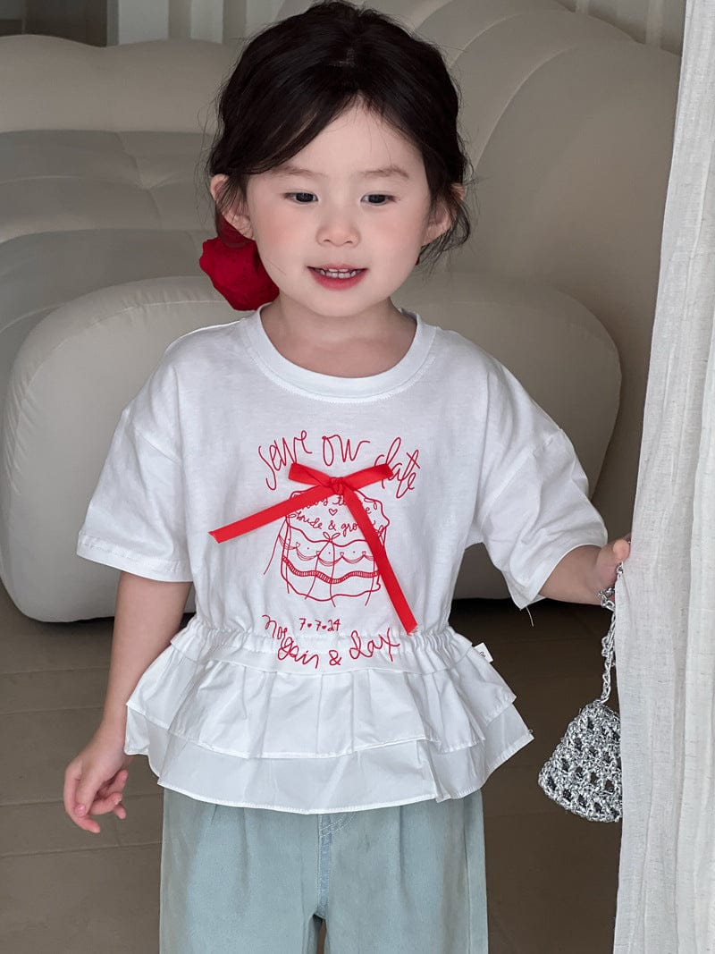 半袖Tシャツ White / 90cm ケーキ刺繍リボンペプラムフリル半袖Tシャツ【mh0009745】