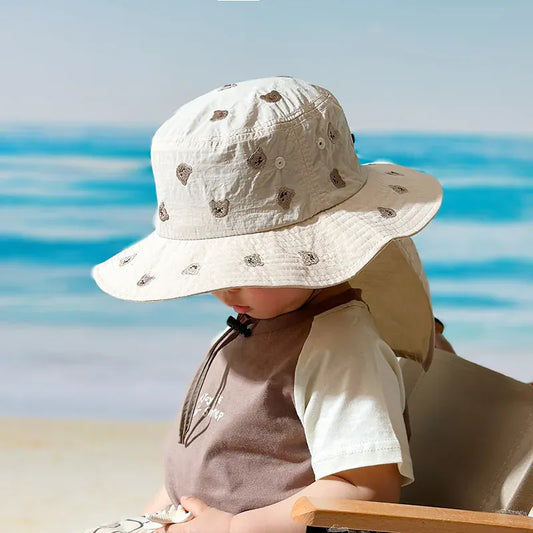 ベビー用帽子 ☺︎ ベビーキッズ帽子 サンハット 日焼け止め プール バケットハット フラップキャップ