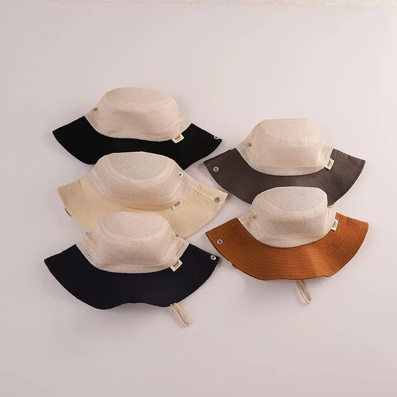 ベビー用帽子 キッズ帽子 メッシュ サファリハット ハット バイカラー サマーハット