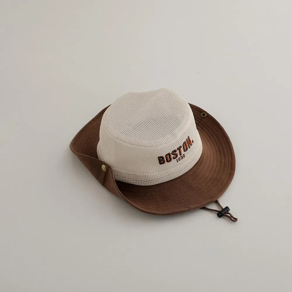ベビー用帽子 キッズ帽子 メッシュ サファリハット ハット レターロゴ刺繍 サマーハット