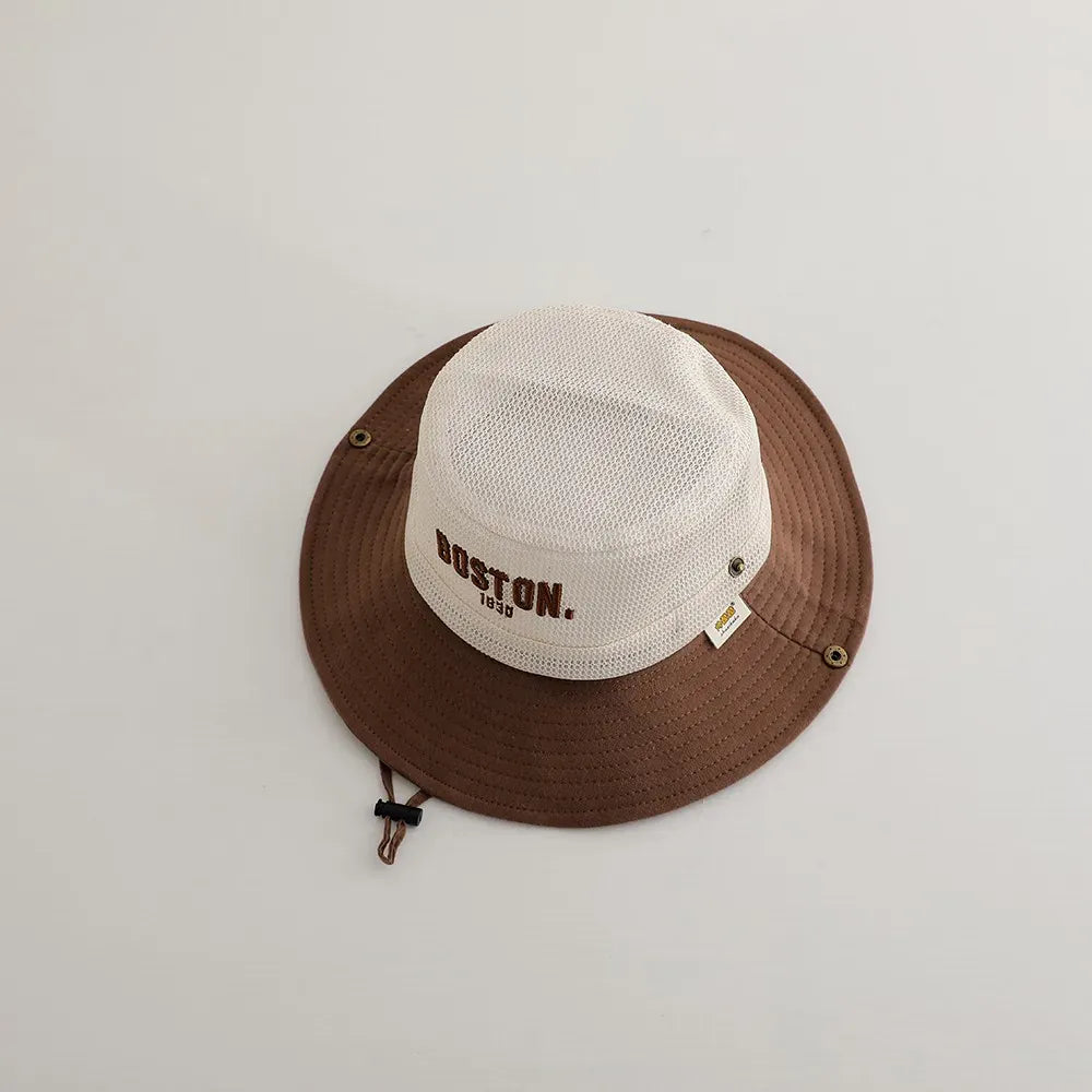 ベビー用帽子 キッズ帽子 メッシュ サファリハット ハット レターロゴ刺繍 サマーハット