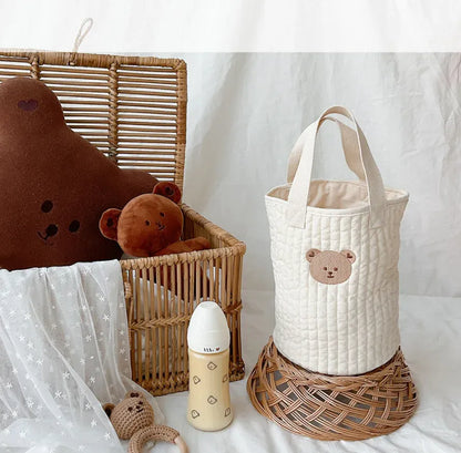 マザーズバッグ キルティングバック 刺繍 バケツバック トートバッグ ママバッグ くま オリーブ チューリップ 鞄