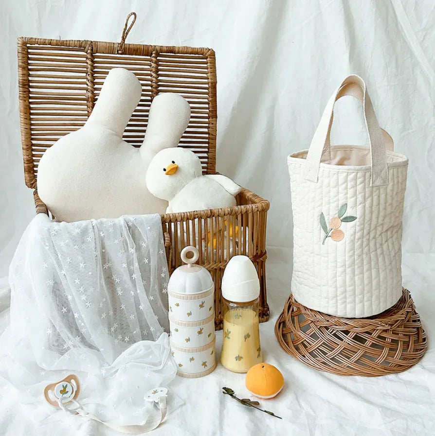 マザーズバッグ キルティングバック 刺繍 バケツバック トートバッグ ママバッグ くま オリーブ チューリップ 鞄