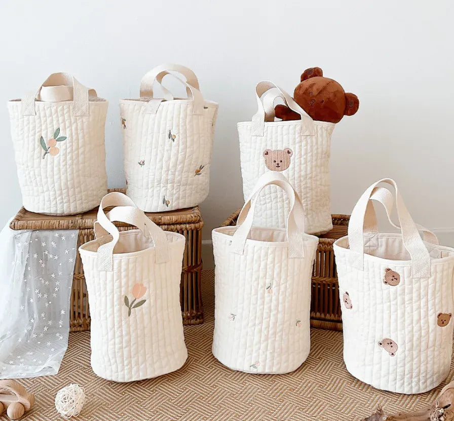 マザーズバッグ キルティングバック 刺繍 バケツバック トートバッグ ママバッグ くま オリーブ チューリップ 鞄