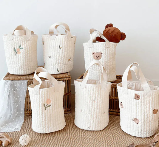 マザーズバッグ キルティングバック 刺繍 バケツバック トートバッグ ママバッグ くま オリーブ チューリップ 鞄