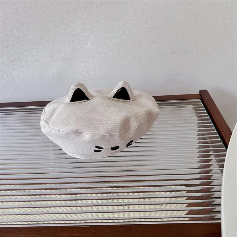 ベビー用帽子 キッズ帽子 ねこ 猫 キャット 刺繍 ベレー帽 耳付き ハット