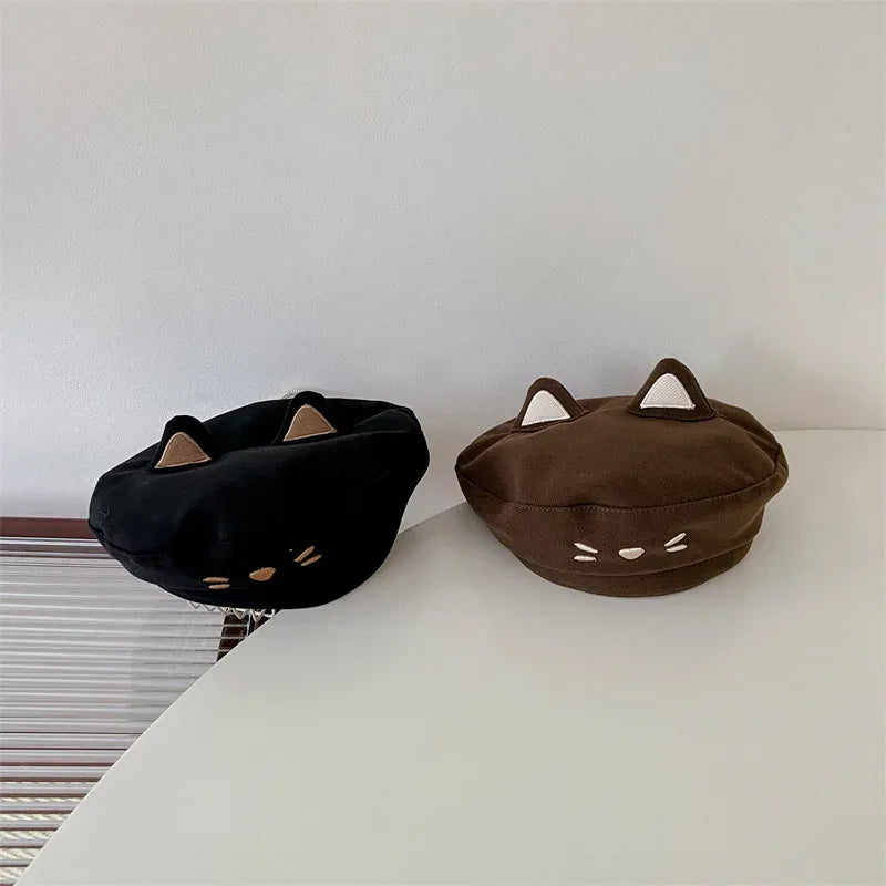 ベビー用帽子 キッズ帽子 ねこ 猫 キャット 刺繍 ベレー帽 耳付き ハット