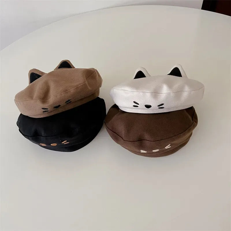 ベビー用帽子 キッズ帽子 ねこ 猫 キャット 刺繍 ベレー帽 耳付き ハット