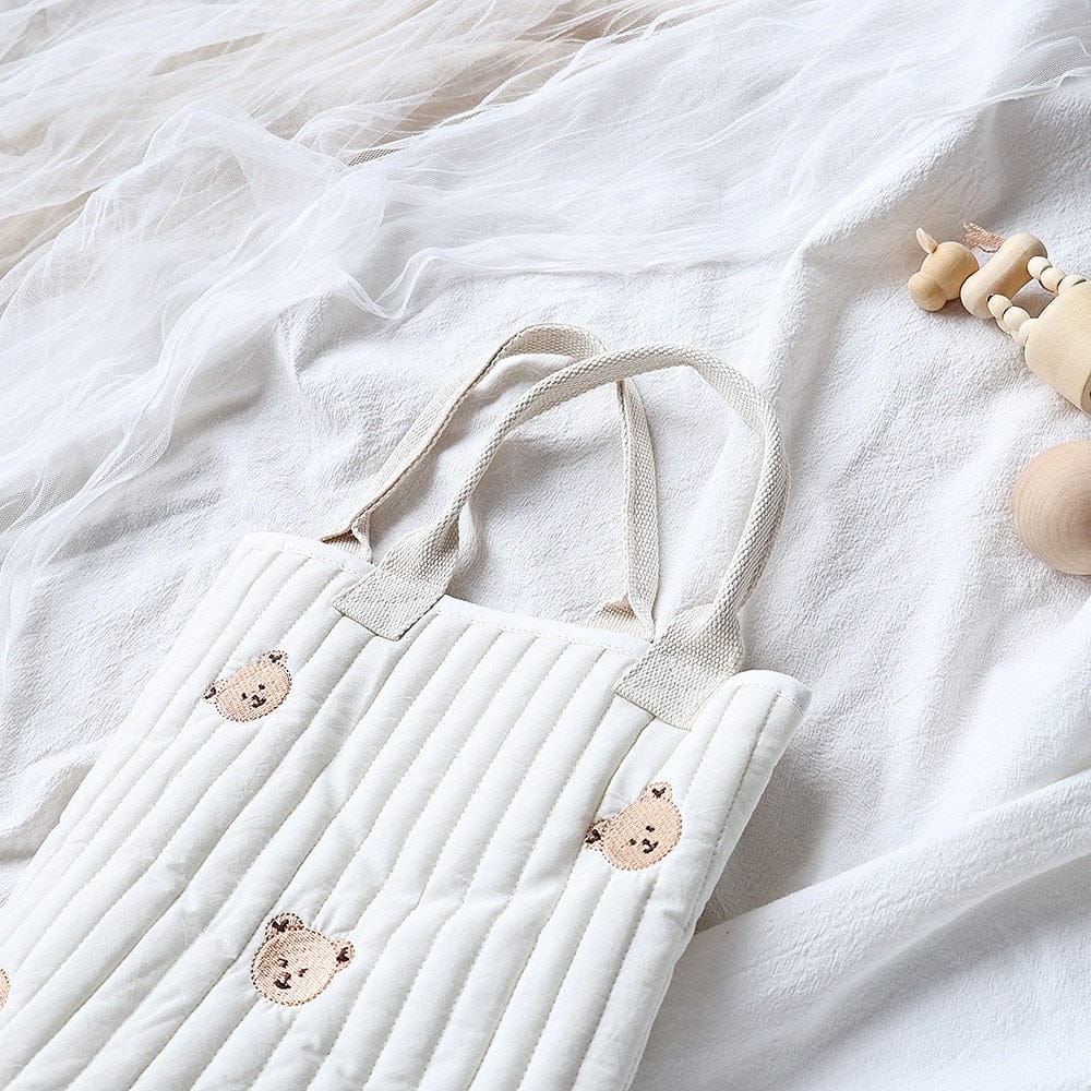 マザーズバッグ キルティング 刺繍 バケツ バック ママバッグ くま オリーブ チューリップ