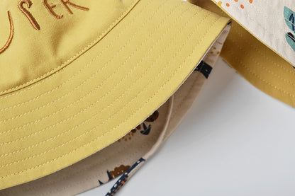 ベビー用帽子 ベビー キッズ ダイナソー 恐竜 スマイル 刺繍 リバーシブル バケットハット 帽子 ボーイズ