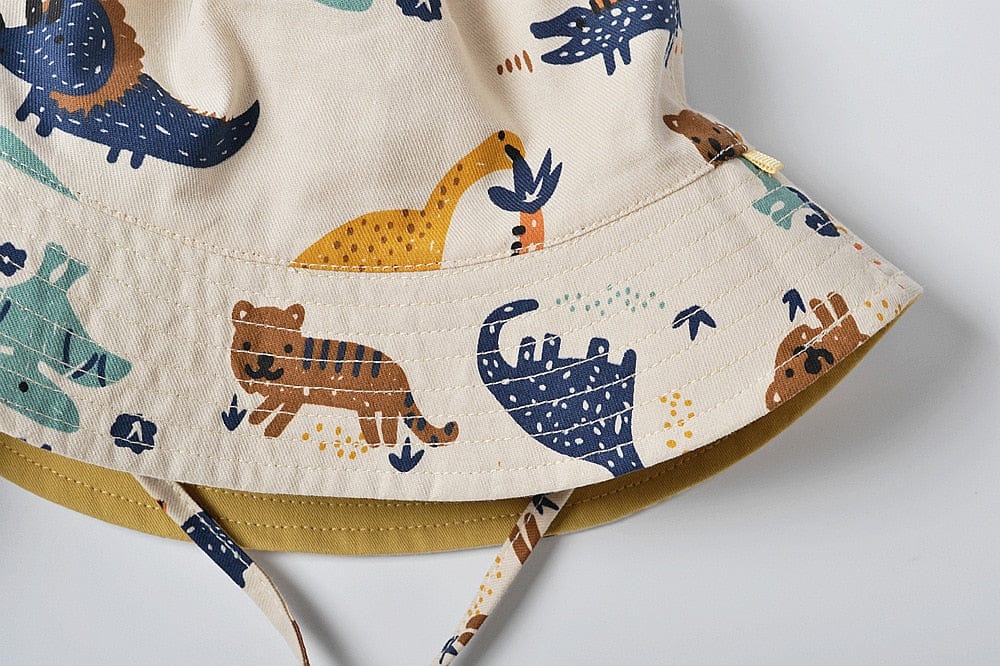 ベビー用帽子 ベビー キッズ ダイナソー 恐竜 スマイル 刺繍 リバーシブル バケットハット 帽子 ボーイズ