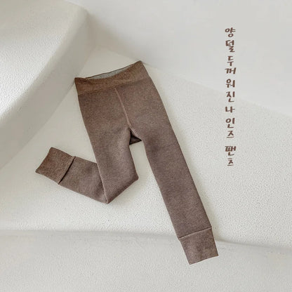 ベビー用靴下・タイツ 1288khaki / M for 3-5Y キッズタイツ トレンカ レギンス 裏起毛 防寒【mh0004096】