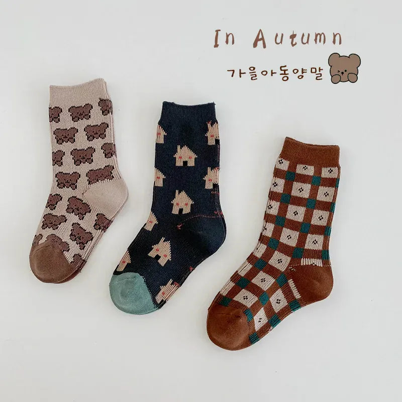 ベビー用靴下・タイツ 1501 / 3-5Y M キッズソックス 靴下3足セット ショートソックス ベアくまうさぎバニー