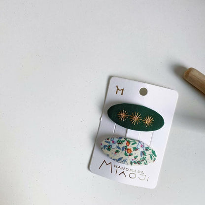 ヘアアクセサリー ベビー キッズ 刺繍 フラワー ヘアピン ヘアアクセサリー パッチンピン スリーピン 2個セット