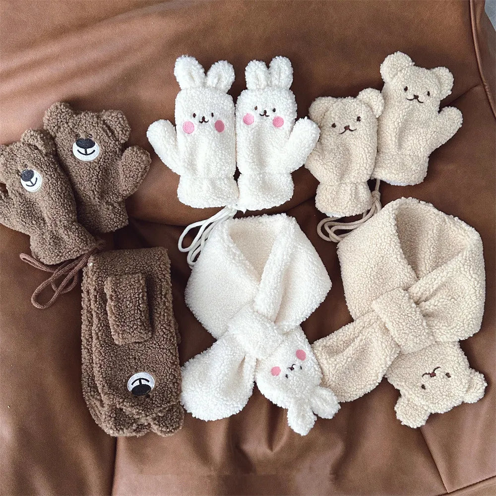 ネックウォーマー キッズマフラー ミトン 2点セット 手袋 クマベア うさぎラビット 3カラー ユニセックス 男の子 女の子 子供服【mh0003326】