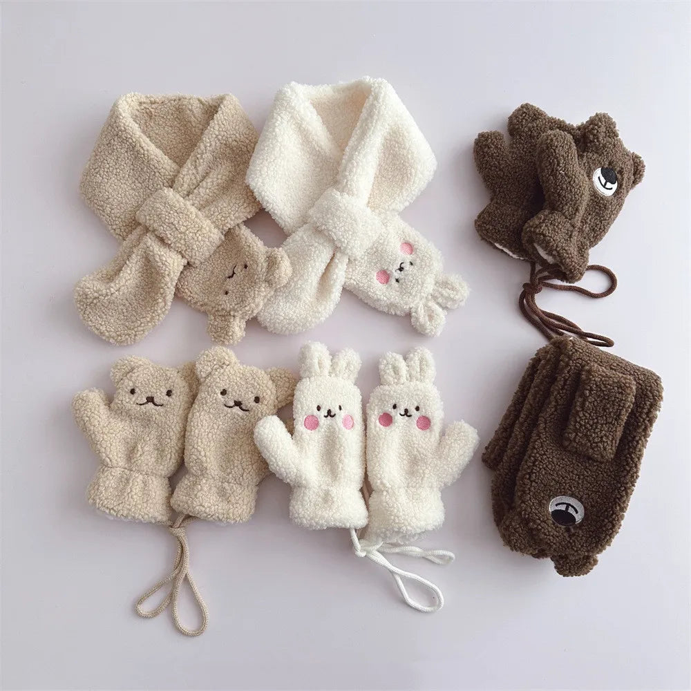 ネックウォーマー キッズマフラー ミトン 2点セット 手袋 クマベア うさぎラビット 3カラー ユニセックス 男の子 女の子 子供服【mh0003326】