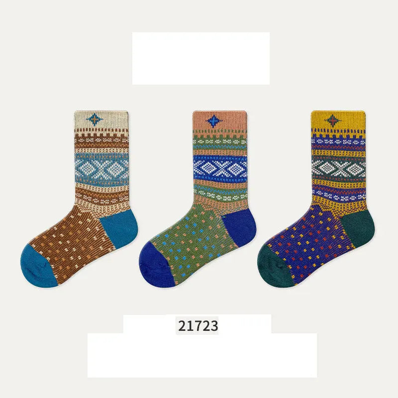ベビー用靴下・タイツ 21723 / 1-4Y M キッズソックス 靴下3足セット ネイティブアメリカン トライバルチェック柄