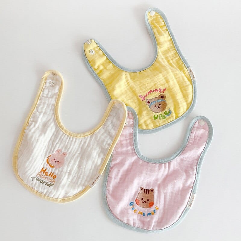 よだれかけ ベビー レターロゴ アニマル 刺繍 スタイ よだれかけ 3枚 セット ビブ りす くま ベア うさぎ バニー