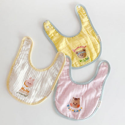 よだれかけ ベビー レターロゴ アニマル 刺繍 スタイ よだれかけ 3枚 セット ビブ りす くま ベア うさぎ バニー