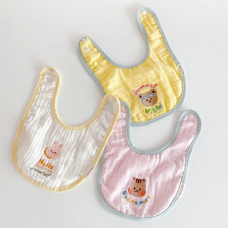 よだれかけ ベビー レターロゴ アニマル 刺繍 スタイ よだれかけ 3枚 セット ビブ りす くま ベア うさぎ バニー