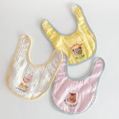 よだれかけ ベビー レターロゴ アニマル 刺繍 スタイ よだれかけ 3枚 セット ビブ りす くま ベア うさぎ バニー
