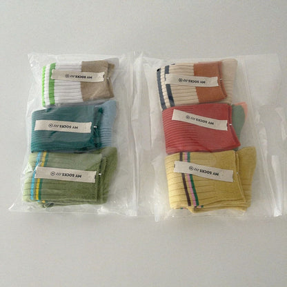 ベビー用靴下・タイツ ベビー キッズ おしゃれ ボーダー ソックス 靴下 3足 セット【mh0002580】