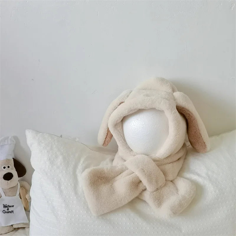 ベビー用帽子 ベビーキッズマフラー付き帽子 耳付き帽子 ネックウォーマー イヤーマフ ボアフリース 3カラー ユニセックス 男の子 女の子 子供服【mh0003242】