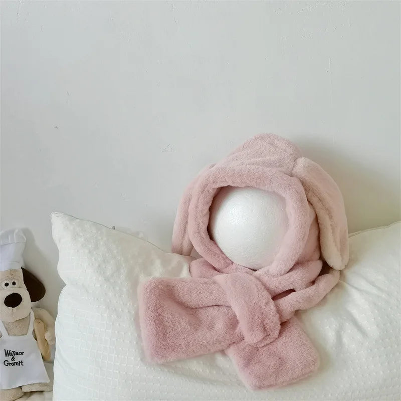 ベビー用帽子 ベビーキッズマフラー付き帽子 耳付き帽子 ネックウォーマー イヤーマフ ボアフリース 3カラー ユニセックス 男の子 女の子 子供服【mh0003242】