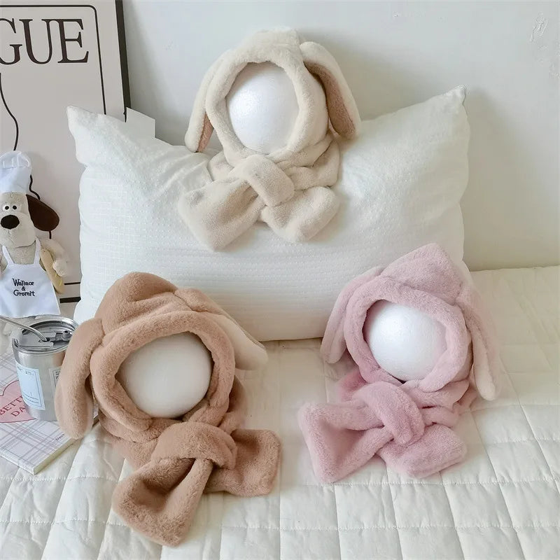 ベビー用帽子 ベビーキッズマフラー付き帽子 耳付き帽子 ネックウォーマー イヤーマフ ボアフリース 3カラー ユニセックス 男の子 女の子 子供服【mh0003242】