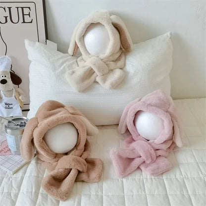 ベビー用帽子 ベビーキッズマフラー付き帽子 耳付き帽子 ネックウォーマー イヤーマフ ボアフリース 3カラー ユニセックス 男の子 女の子 子供服【mh0003242】