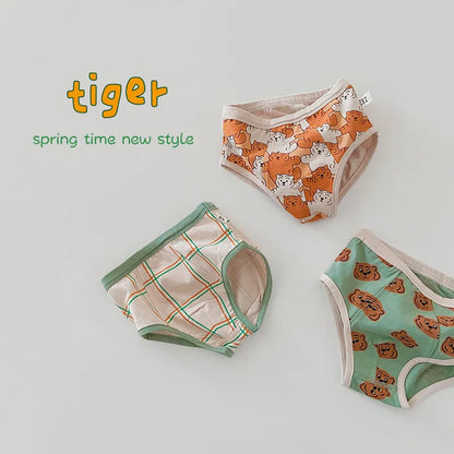 幼児用下着 キッズ下着3枚セット ボーイズパンツ アンダーウェア タイガー虎 ボクサー/ブリーフ【mh0004084】