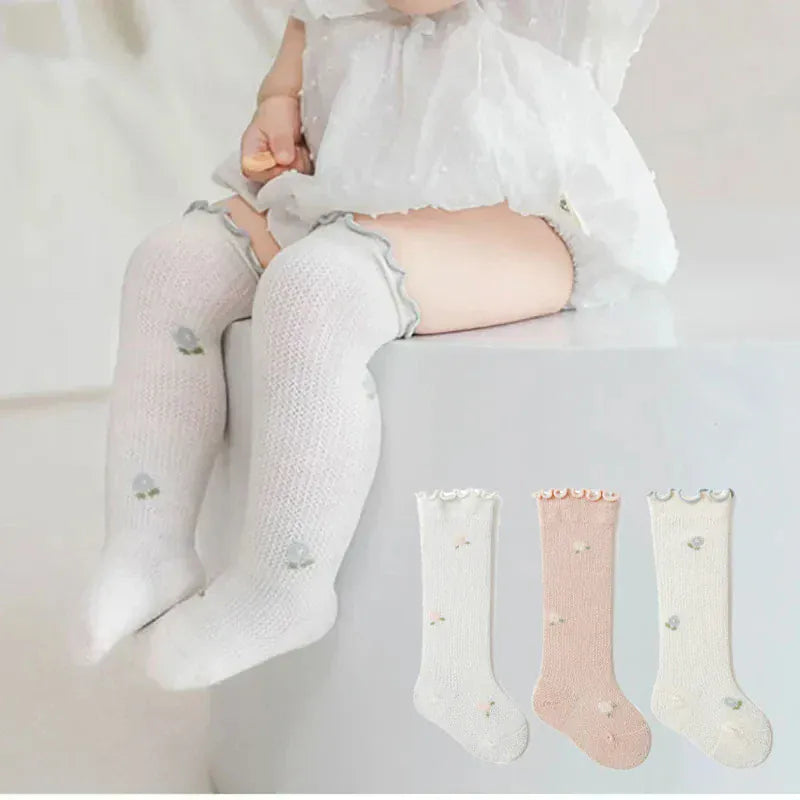 ベビー用靴下・タイツ ＊メーカー直送＊ ベビーソックス 靴下3足セット フリルハイソックス フラワー花柄【mh0004603】