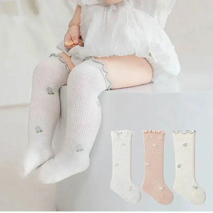 ベビー用靴下・タイツ ＊メーカー直送＊ ベビーソックス 靴下3足セット フリルハイソックス フラワー花柄【mh0004603】