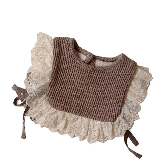 よだれかけ ベビービブベスト スタイ ワッフル レースフリル 3カラー【mh0004752】