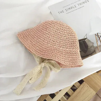 ベビー用帽子 ベビーキッズ帽子 麦わら帽子 バケットハット サマーハット レース 3カラー【mh0005045】