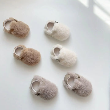 ベビー用靴 ベビーシューズ もこもこファーストラップフラットシューズ ファーストシューズ室内ばき 靴 3カラー【mh0007442】