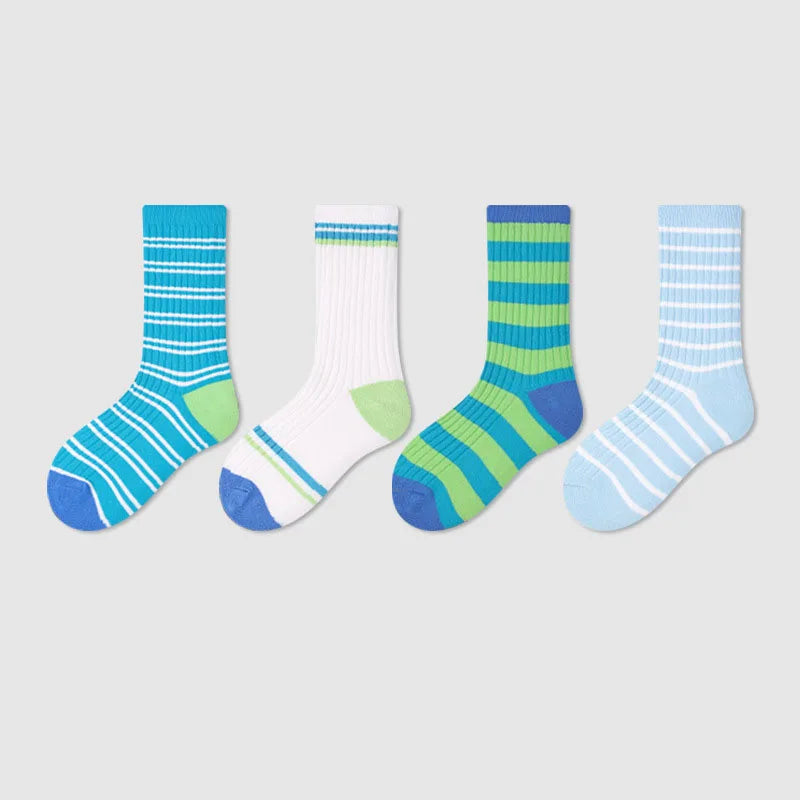 ベビー用靴下・タイツ キッズソックス 靴下4足セット ワッペンワンポイント ボーダー【mh0004066】