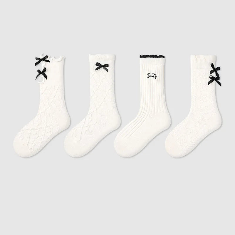 ベビー用靴下・タイツ キッズソックス 靴下4足セット ワッペンワンポイント ボーダー【mh0004066】