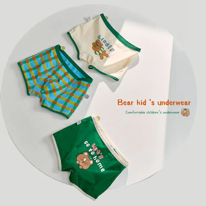 幼児用下着 キッズショーツ 男の子下着 ボーイズパンツ アンダーウェア 4枚セット グリーン ボクサーブリーフ【mh0005804】