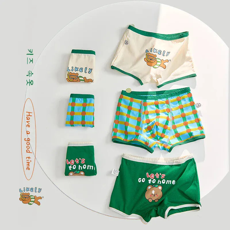 幼児用下着 キッズショーツ 男の子下着 ボーイズパンツ アンダーウェア 4枚セット グリーン ボクサーブリーフ【mh0005804】