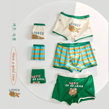 幼児用下着 キッズショーツ 男の子下着 ボーイズパンツ アンダーウェア 4枚セット グリーン ボクサーブリーフ【mh0005804】