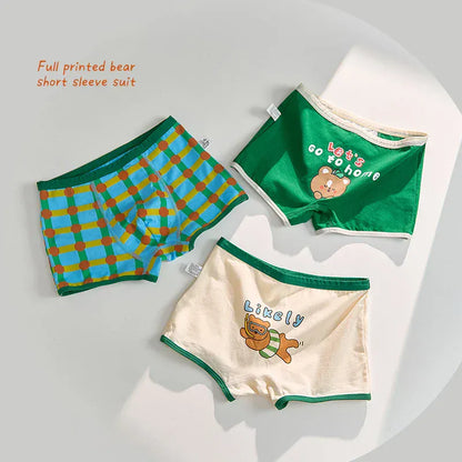 幼児用下着 キッズショーツ 男の子下着 ボーイズパンツ アンダーウェア 4枚セット グリーン ボクサーブリーフ【mh0005804】