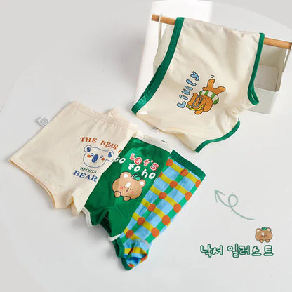 幼児用下着 キッズショーツ 男の子下着 ボーイズパンツ アンダーウェア 4枚セット グリーン ボクサーブリーフ【mh0005804】