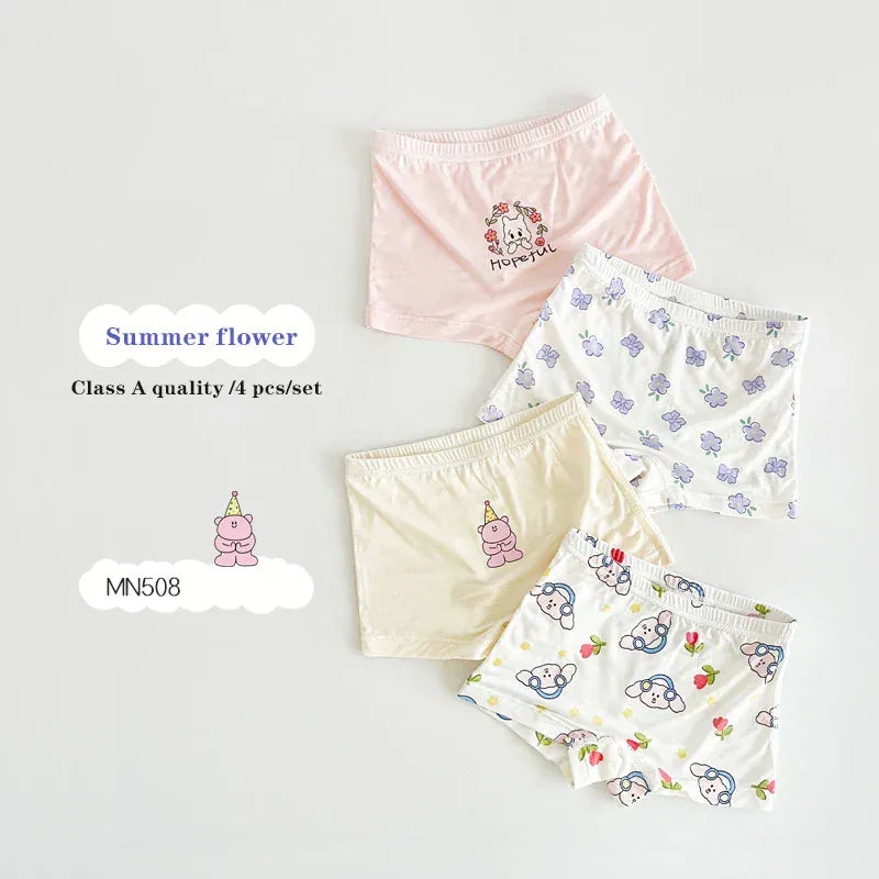 幼児用下着 キッズショーツ 女の子下着 ガールズパンツ アンダーウェア 4枚セット ピンクうさぎ ボクサーブリーフ【mh0005805】