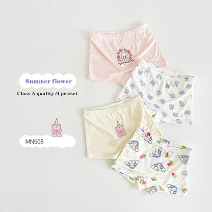 幼児用下着 キッズショーツ 女の子下着 ガールズパンツ アンダーウェア 4枚セット ピンクうさぎ ボクサーブリーフ【mh0005805】