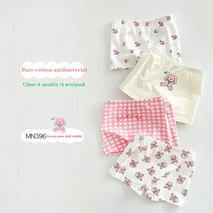 幼児用下着 キッズショーツ 女の子下着 ガールズパンツ アンダーウェア 4枚セット ピンクうさぎ ボクサーブリーフ【mh0005805】