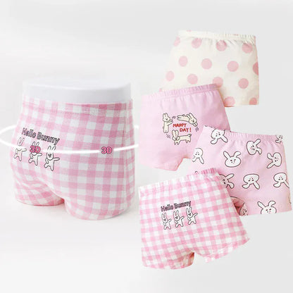 幼児用下着 キッズショーツ 女の子下着 ガールズパンツ アンダーウェア 4枚セット ピンクうさぎ ボクサーブリーフ【mh0005805】